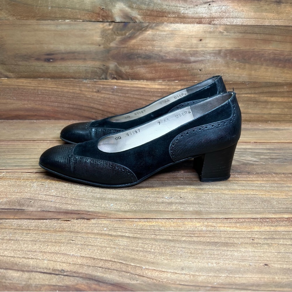 Salvatore Ferragamo Vintage Black Square Wedge Heels Women's 7AA Made in Italy